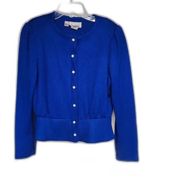 Vintage Alison J. Blue 2 Piece Knit Sweater & Skirt Set Size 12P - Picture 3 of 9